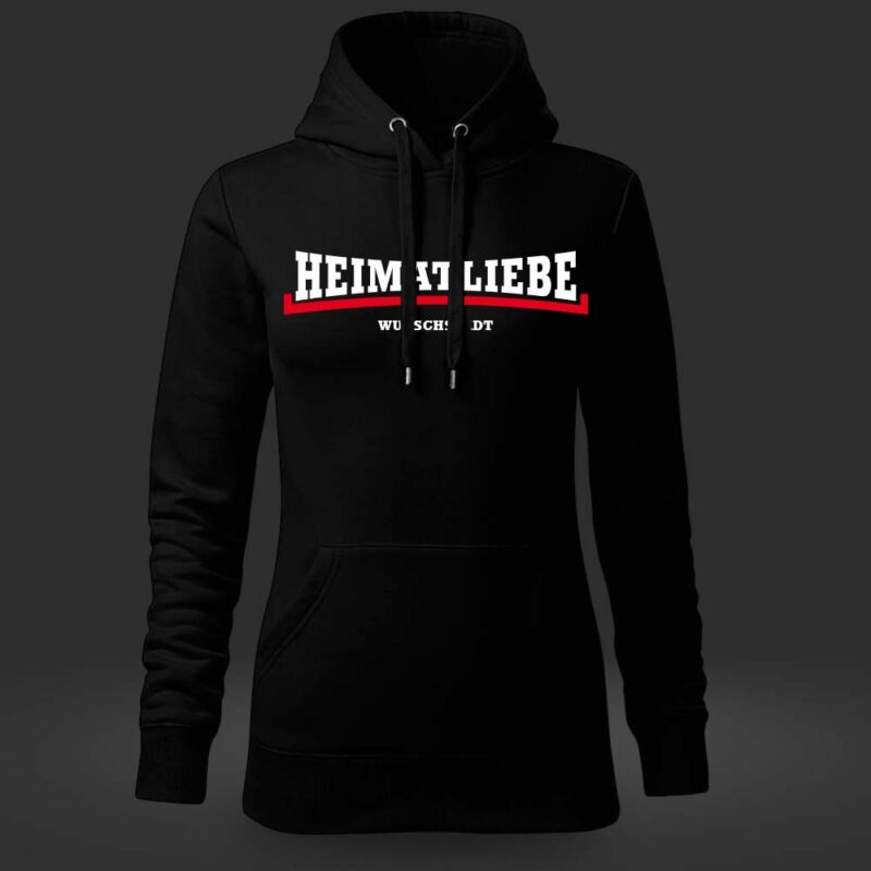 Heimatliebe Frauen Hoodie Schwarz rot Wunschstadt