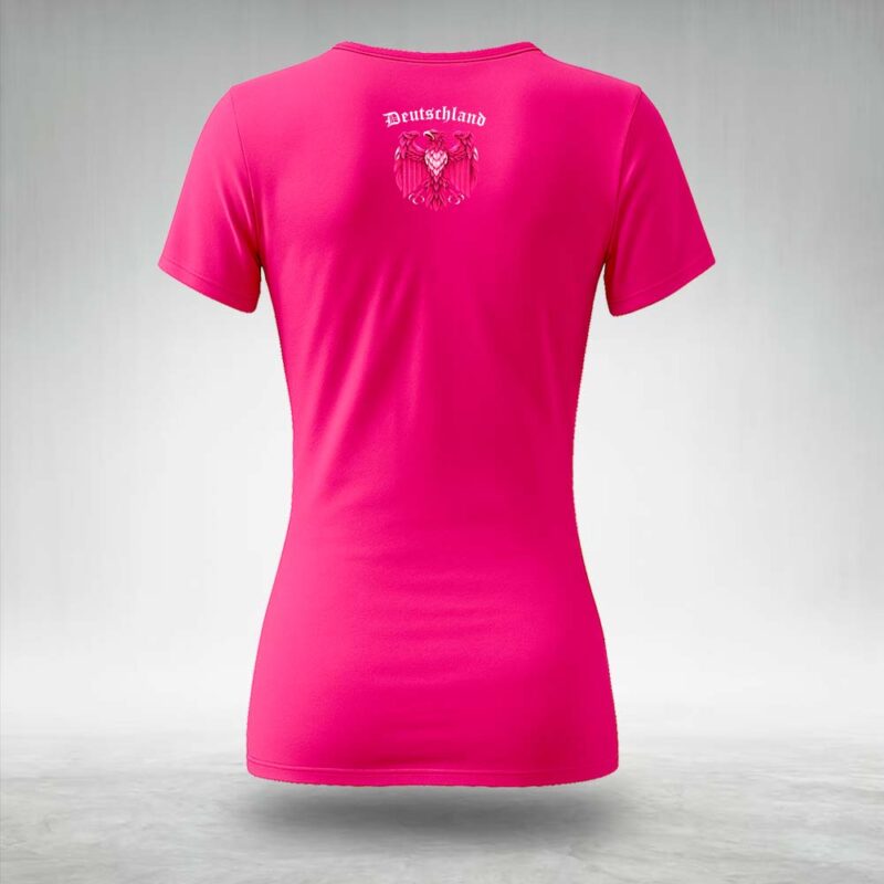 Deutschland Heimatliebe ist kein Verbrechen klein Frauen T Shirt pink Rücken 👕 Heimatliebe T-Shirt mit Wunschstadt Deutschland Heimatliebe ist kein Verbrechen klein Frauen T Shirt pink Rücken