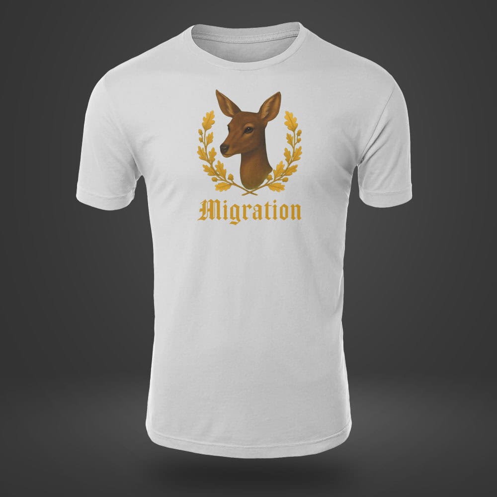 migration-reh-t-shirt-herren-weiß 👕 Heimatliebe T-Shirt mit Wunschstadt migration-reh-t-shirt-herren-weiß